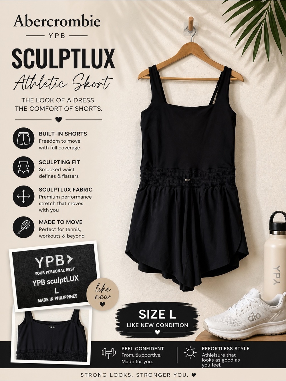 Abercrombie YPB SculptLUX Athletic Skort Black Size L